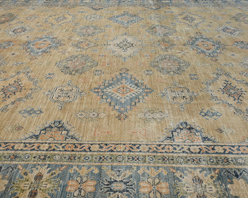 10x14 Kazak Brown Afghan Hand Knotted Geometric Wool Area Rug